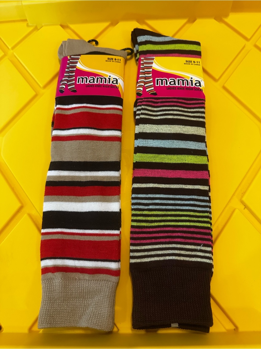 #1399 Mamia Ladies Striped Knee High Socks – Red, Brown, Black, Tan, White, Pink